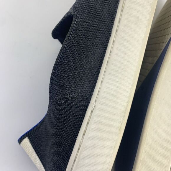 Rothys The Original Slip On Sneaker Black Soild Fabric Blue White Strip Womens 9 - Picture 9 of 15